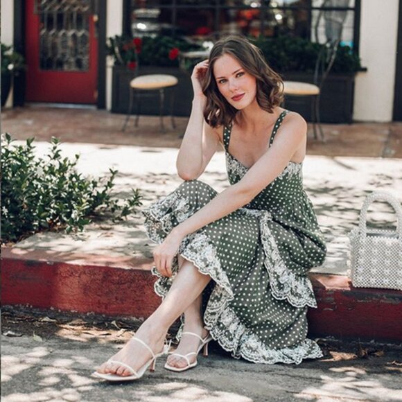 Tularosa Landry Midi Green Polka Dot Dress - Picture 1 of 4